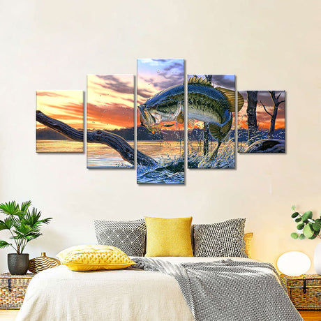 Bass Fish Jumping Canvas Wall Art