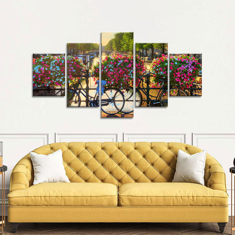 Canvas Wall Art – "Bicycles and Flowers in Amsterdam"