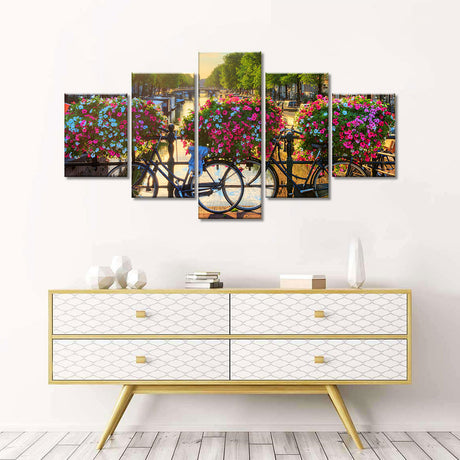 Canvas Wall Art – "Bicycles and Flowers in Amsterdam"