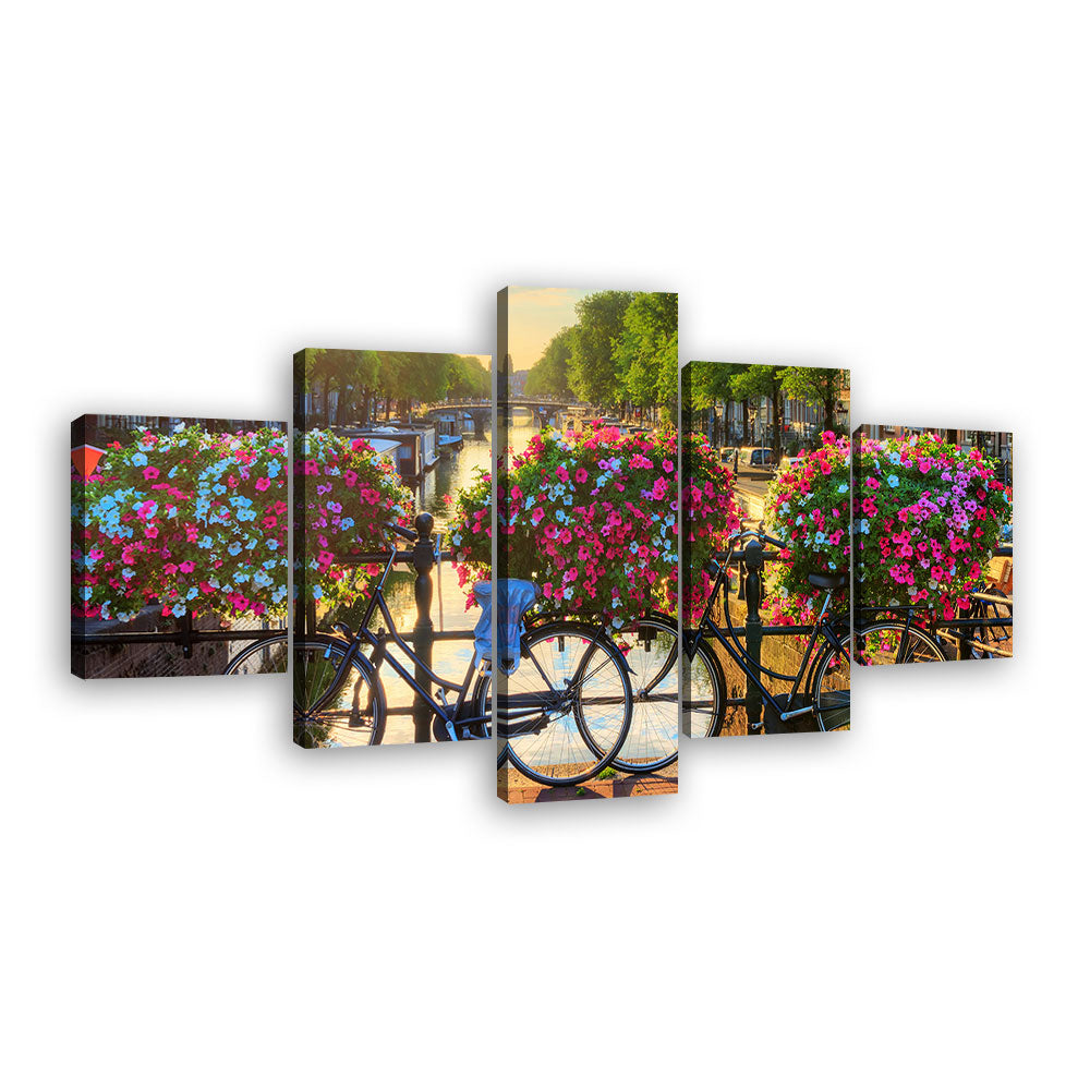 Canvas Wall Art – "Bicycles and Flowers in Amsterdam"