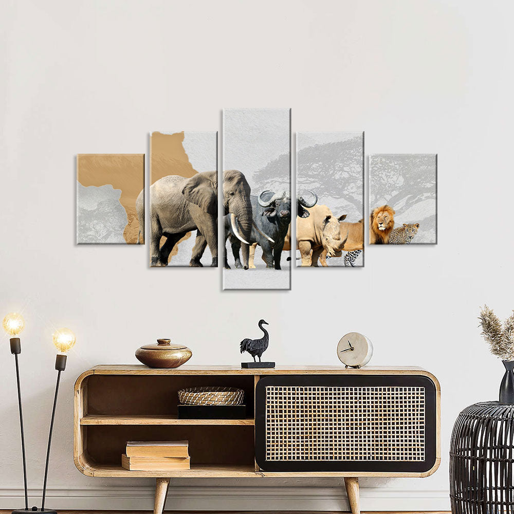 Big Five Animals in Africa Canvas Wall Art