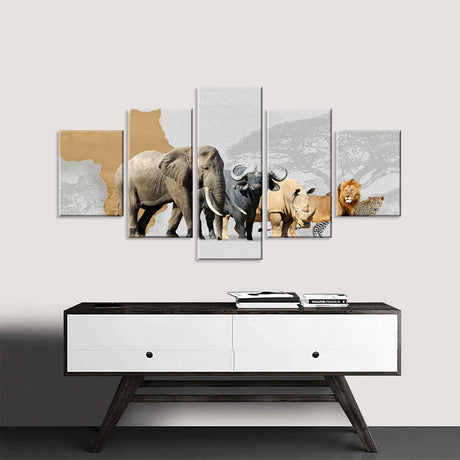 Big Five Animals in Africa Canvas Wall Art