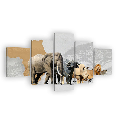 Big Five Animals in Africa Canvas Wall Art