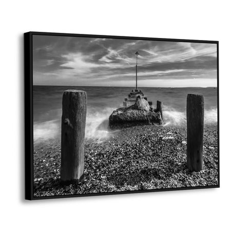 Black And White Seaside Pier Canvas Wall Art