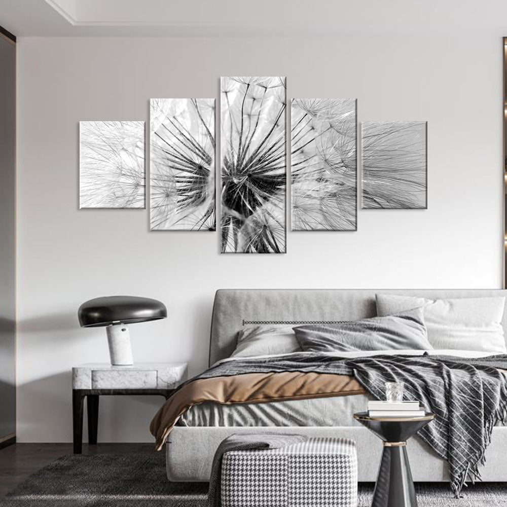 Black and White Dandelion Flower Canvas Wall Art