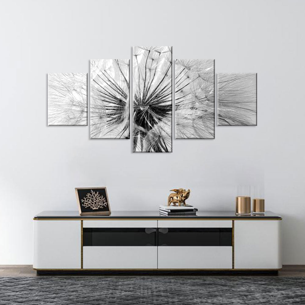 Black and White Dandelion Flower Canvas Wall Art