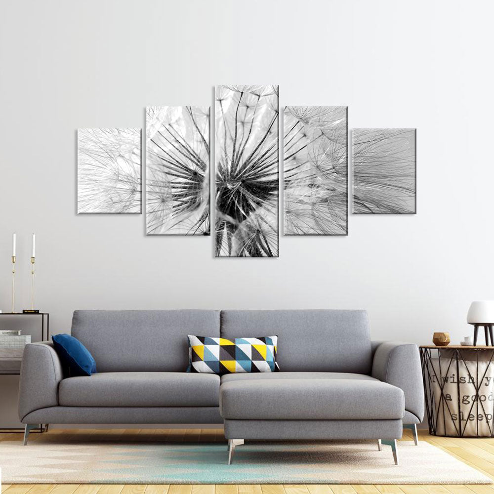 Black and White Dandelion Flower Canvas Wall Art