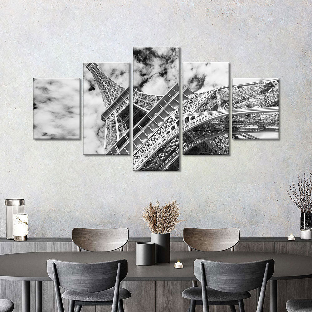 Black and White Eiffel Tower Cloudscape Canvas Wall Art