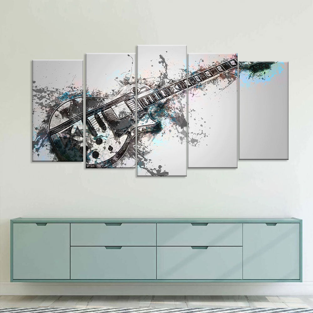 Black and White Electric Guitar Canvas Wall Art