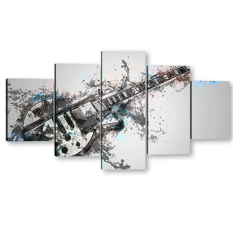 Black and White Electric Guitar Canvas Wall Art