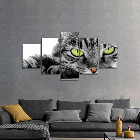 Black and White Green Eye Cat Canvas Wall Art