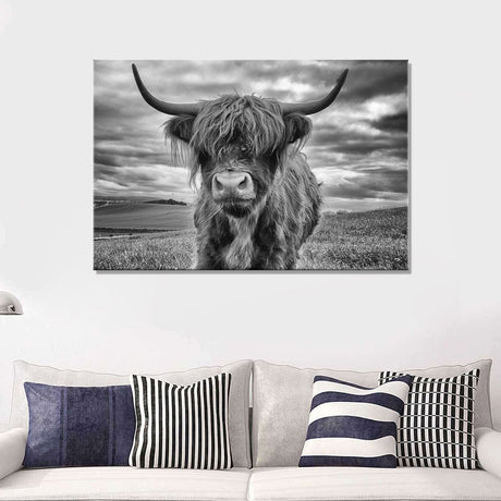 Black and White Highland Cow Canvas Wall Art