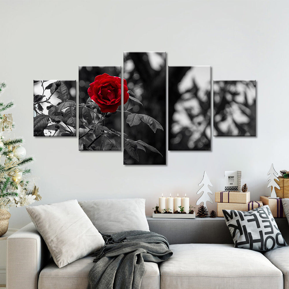 Black and White Lone Rose Canvas Wall Art