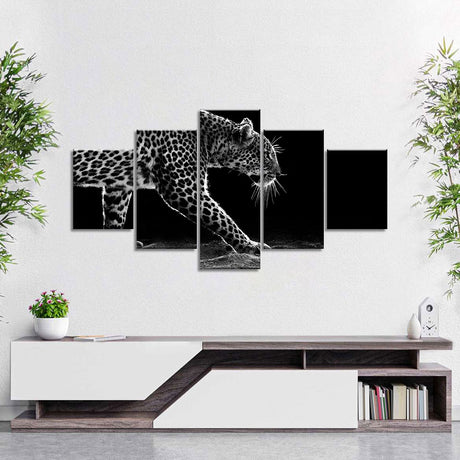 Black and White Walking Leopard Canvas Wall Art