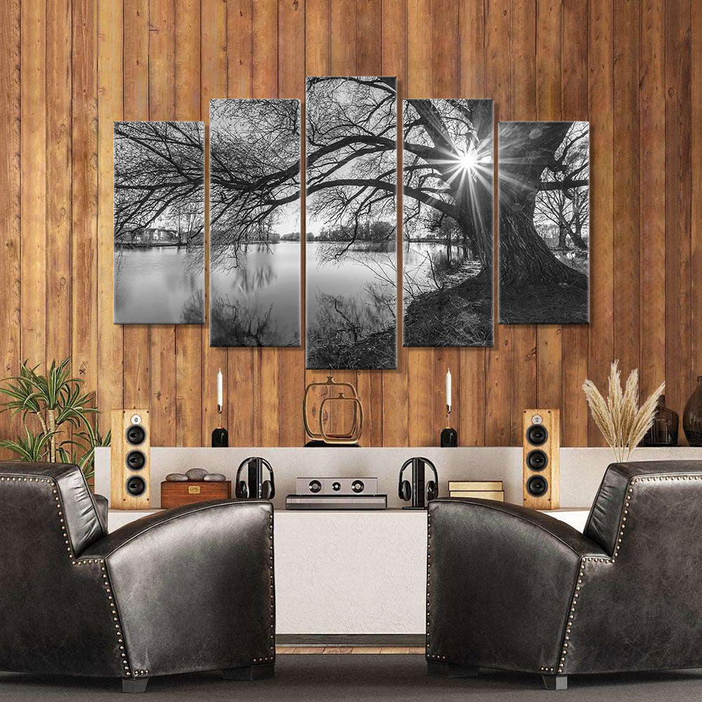 Black and White Lake Tree Canvas Wall Art