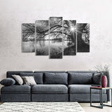 Black and White Lake Tree Canvas Wall Art