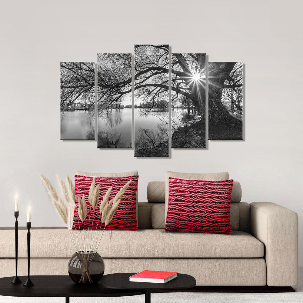 Black and White Lake Tree Canvas Wall Art