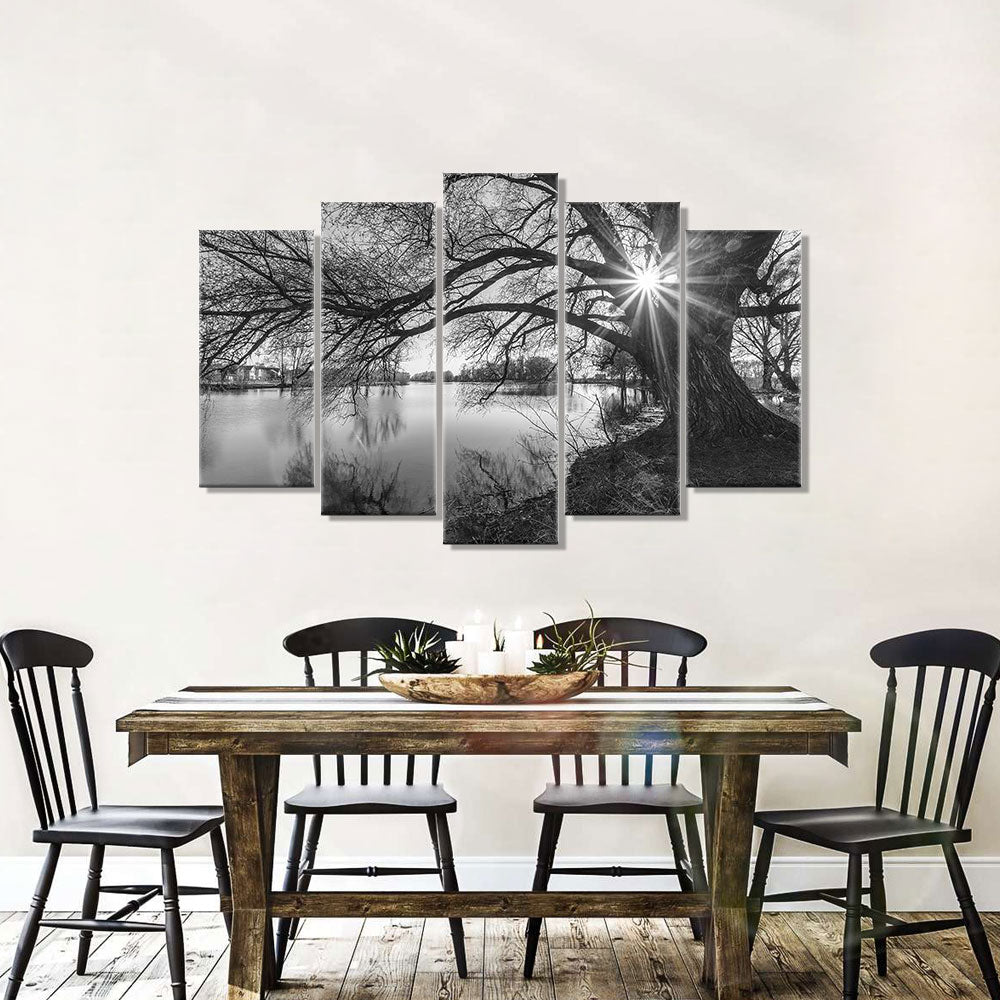 Black and White Lake Tree Canvas Wall Art