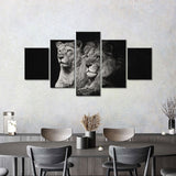 Black and White Lion Couple Canvas Wall Art