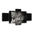 Black and White Lion Couple Canvas Wall Art