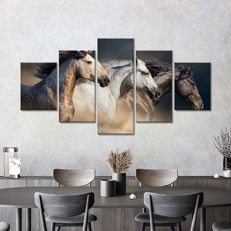 Black and White Running Horses Canvas Wall Art