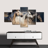 Black and White Running Horses Canvas Wall Art