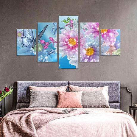 5-panel Butterfly and Flowers Canvas Wall Art