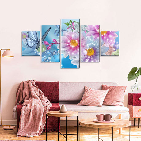 5-panel Butterfly and Flowers Canvas Wall Art