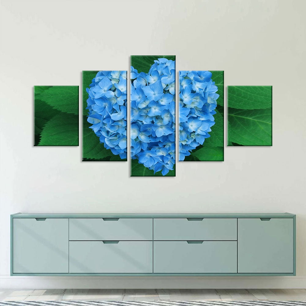 Blue Heart-Shaped Hydrangea Flowers Canvas Wall Art