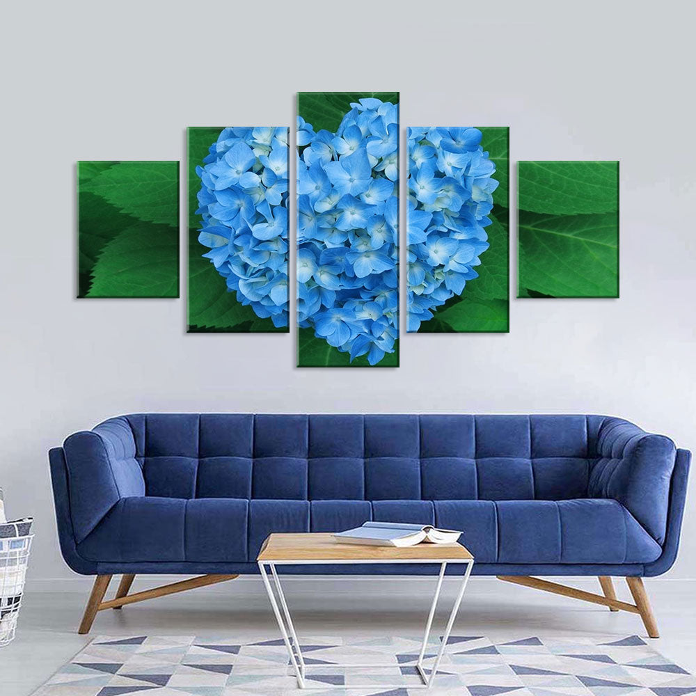 Blue Heart-Shaped Hydrangea Flowers Canvas Wall Art