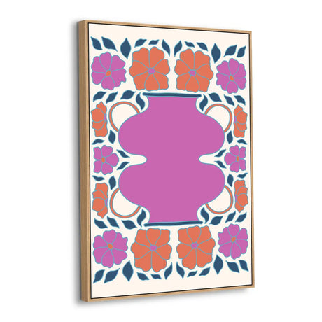 Bold Blooming Vase and Floral Frame Canvas Wall Art