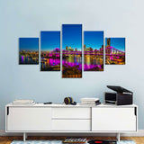 Multi-Panel Canvas Wall Art - Vibrant Cityscape with Illuminated Bridge