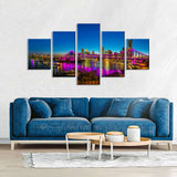 Multi-Panel Canvas Wall Art - Vibrant Cityscape with Illuminated Bridge