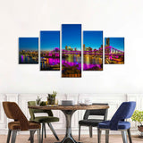 Multi-Panel Canvas Wall Art - Vibrant Cityscape with Illuminated Bridge