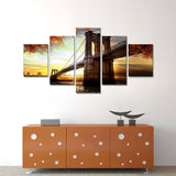 Brooklyn Bridge in Autumn Sunset Canvas Wall Art