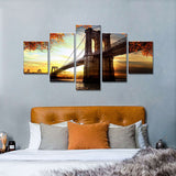 Brooklyn Bridge in Autumn Sunset Canvas Wall Art