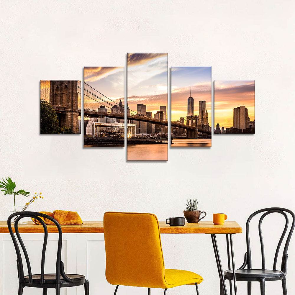 Brooklyn Bridge at Sunset Canvas Wall Art - Multi-Panel Design