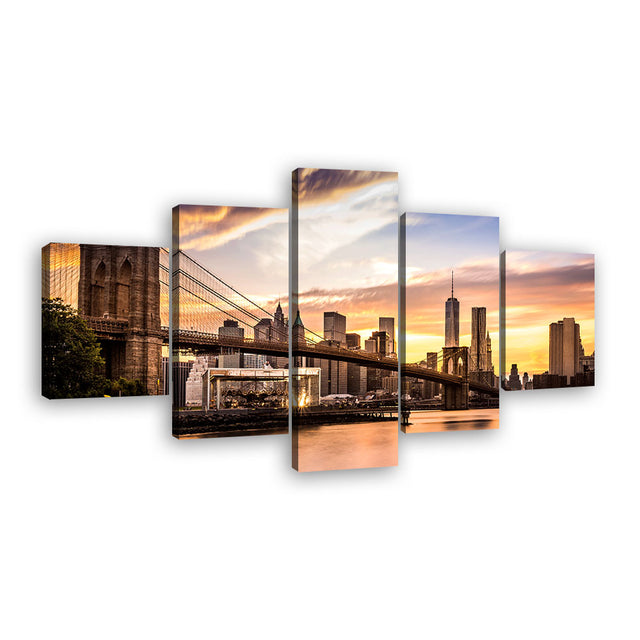 Brooklyn Bridge at Sunset Canvas Wall Art - Multi-Panel Design