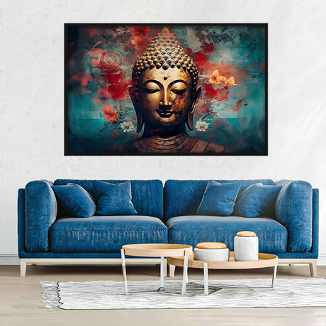 Buddha In Colorful Vintage Style Canvas Wall Art