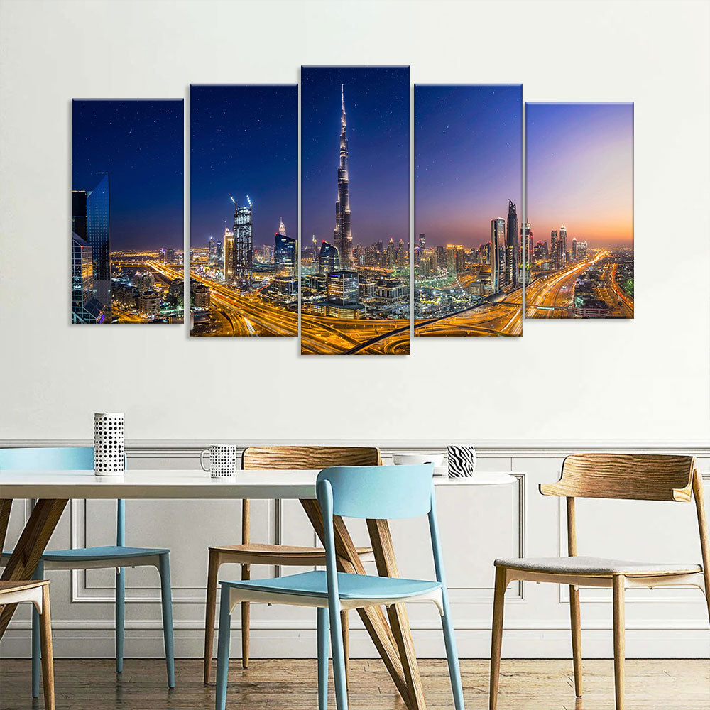 Burj Khalifa Night Skyline Canvas Wall Art