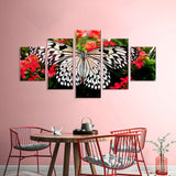 Butterfly on Red Flowers Canvas Wall Art