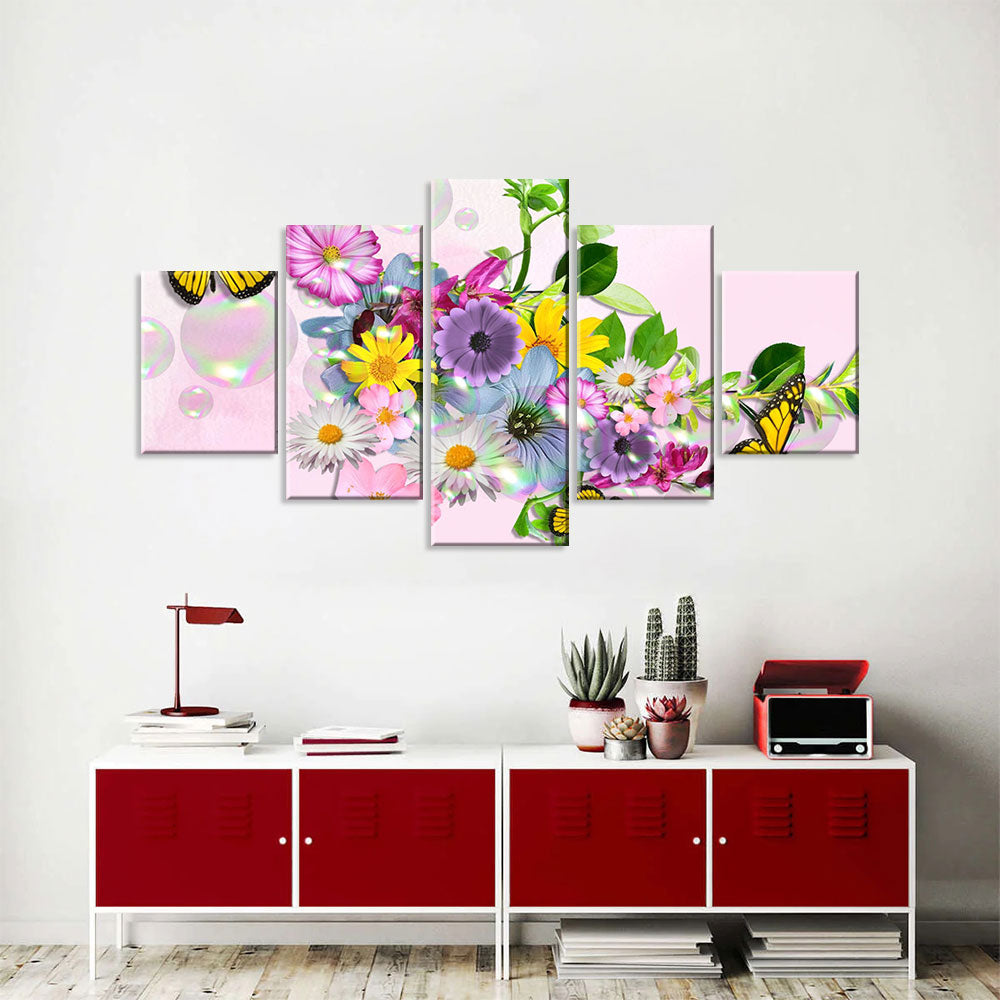 Butterfly and Colorful Flowers Canvas Wall Art