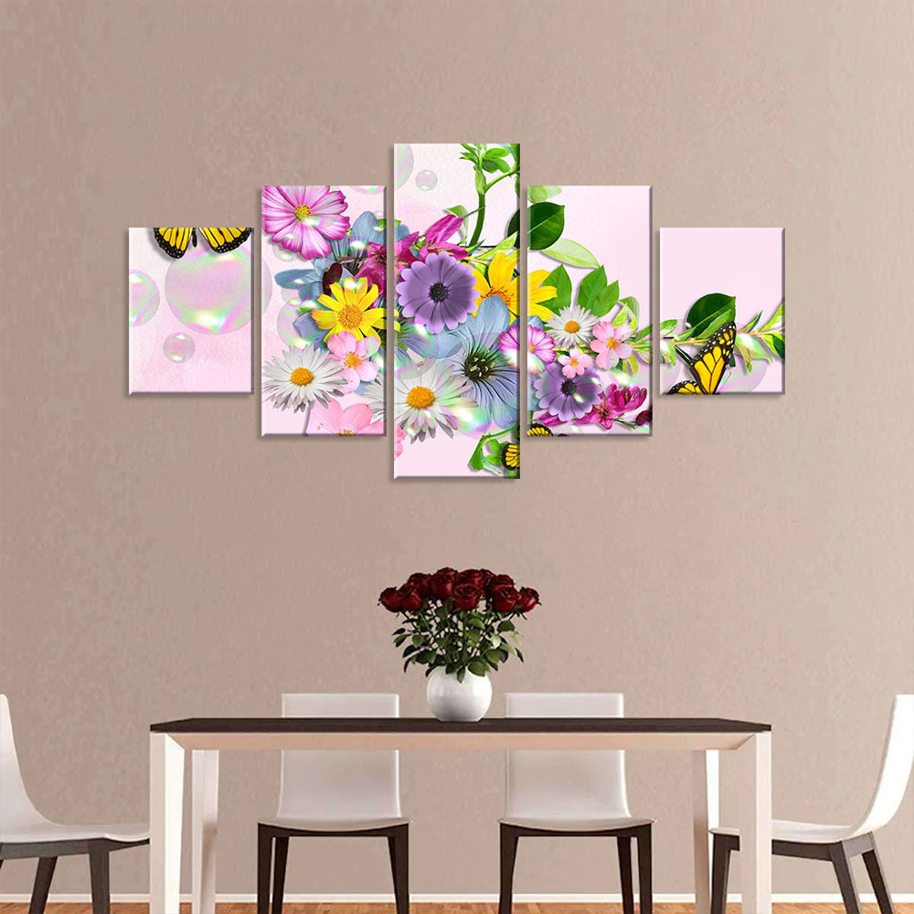 Butterfly and Colorful Flowers Canvas Wall Art