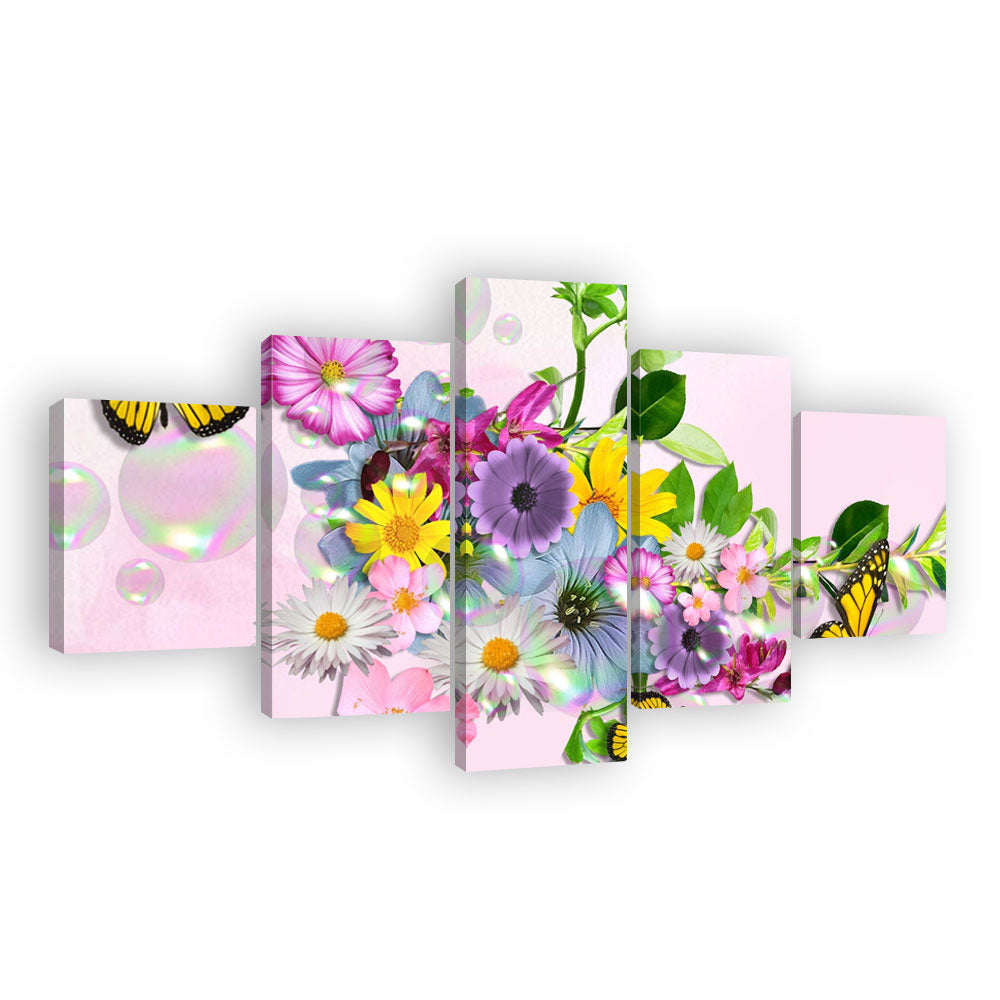 Butterfly and Colorful Flowers Canvas Wall Art