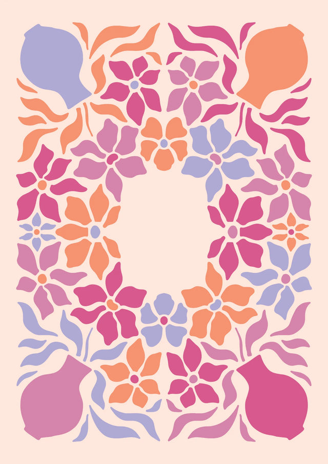 Retro Floral Wreath Canvas Wall Art