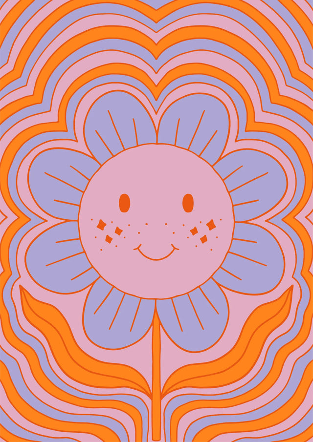Groovy Smiling Flower Canvas Wall Art