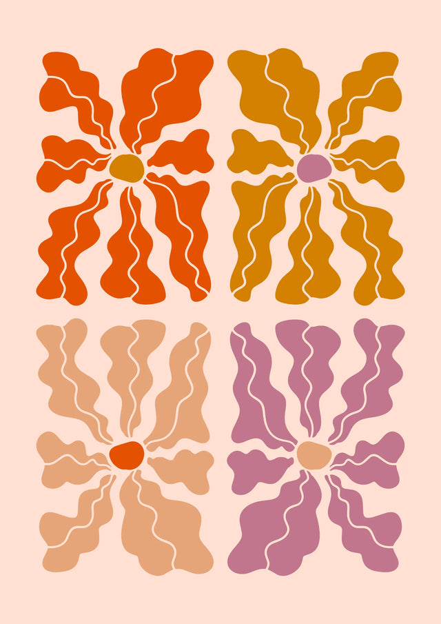 Groovy Bloom Quartet Canvas Wall Art