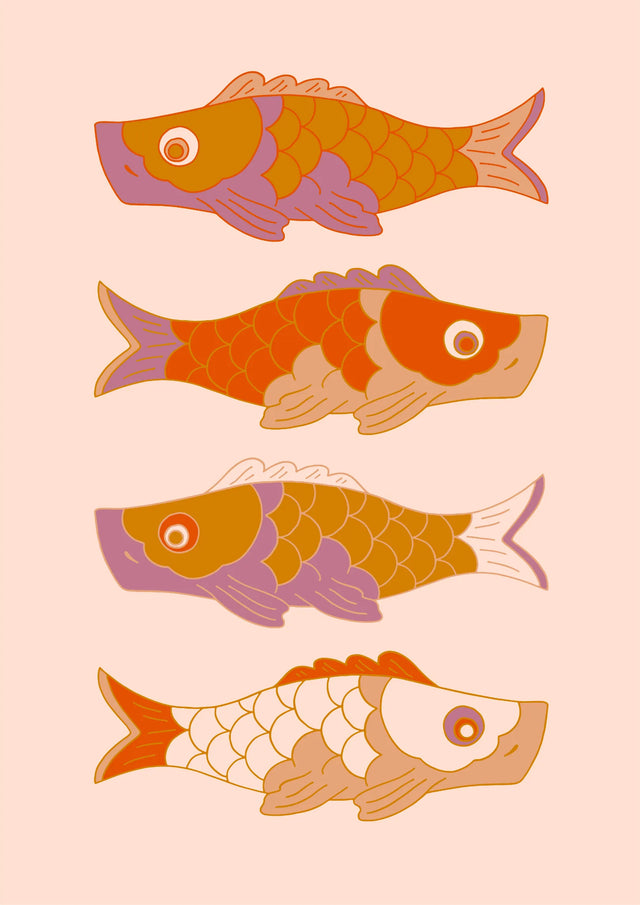 Retro Koi Parade Canvas Wall Art