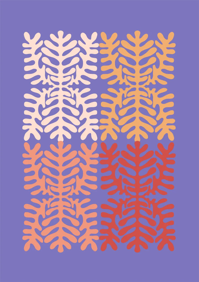 Color Harmony Leaf Grid Canvas Wall Art