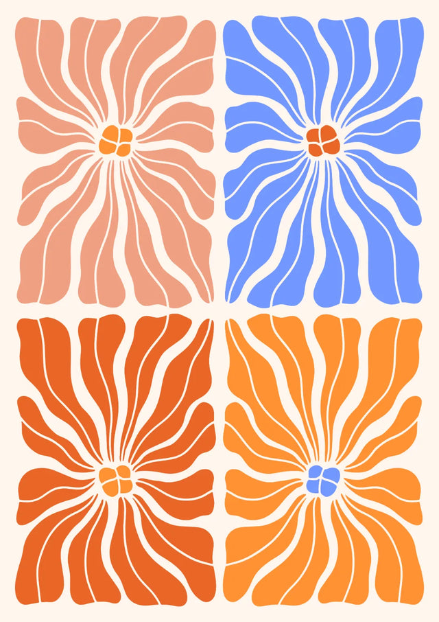 Retro Bloom Quartet Canvas Wall Art